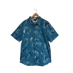 Volcom‎ Button Up Shirt Mens 2XL Blue Tropical Floral Short Sleeve Casual Pocket